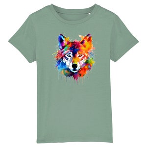 Rainbow Wolf Kids Tee, Fox Dog Colourful T-Shirt image 9