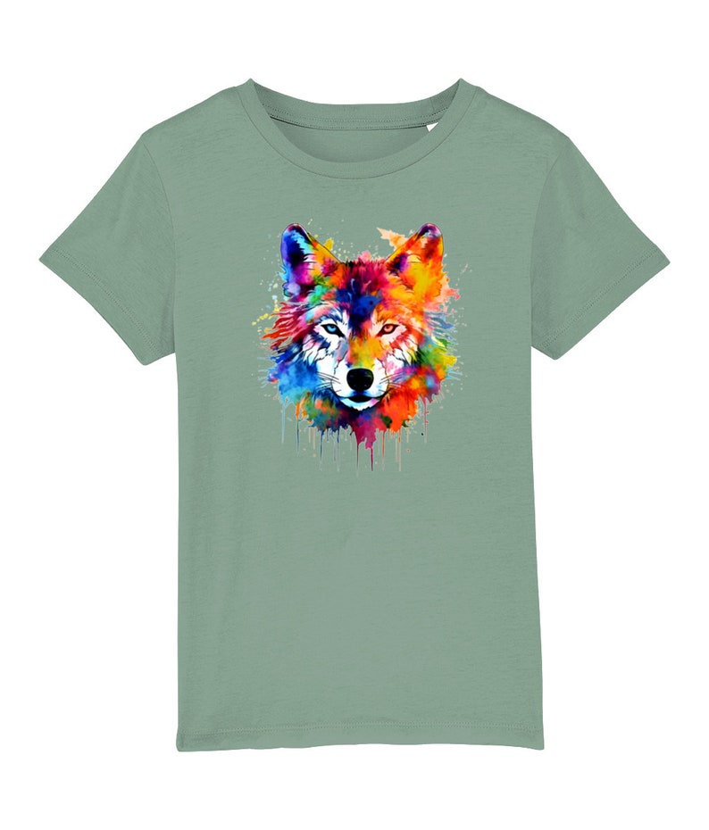 Rainbow Wolf Kids Tee, Fox Dog Colourful T-Shirt image 9