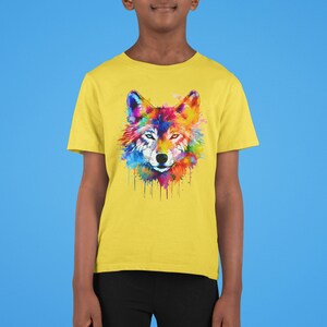 Rainbow Wolf Kids Tee, Fox Dog Colourful T-Shirt image 7