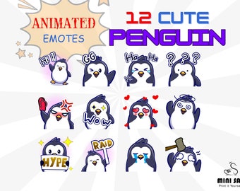 12 Animated Cute Penguin Emotes, Animated Twitch Emotes Pack, Discord Emotes Pack, Animated Emotes For Streamer, Animated Emotes Pack