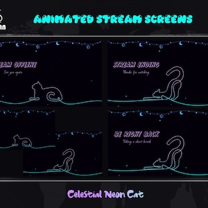 Celestial Neon Cat Animated Stream Overlay, Celestial Neon Cat Twitch Overlay für Streamer, OBS, StreamLabs, StreamElements