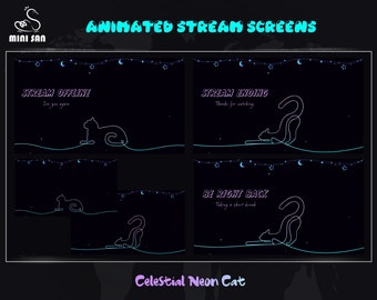 Celestial Neon Cat Animated Stream Overlay, Celestial Neon Cat Twitch Overlay for Streamers, OBS, StreamLabs, StreamElements