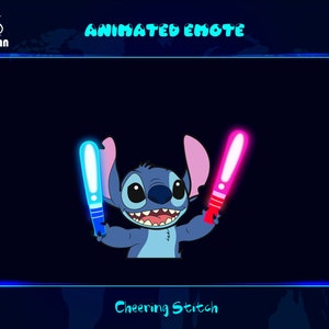 Geanimeerde schattige juichende Stitch-emote, schattige juichende Stitch Twitch-emote, schattige juichende Stitch Discord-emote voor chatten