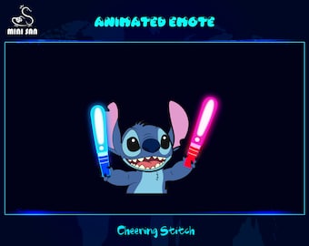 Animated Cute Cheering Stitch Emote, Cute Cheering Stitch Twitch Emote, Cute Cheering Stitch Discord Emote for Chatting