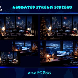 アニメーション化されたクリスマス PC デスク ストリーム オーバーレイ、ストリーマー、OBS、StreamLabs、StreamElements 向けのクリスマス PC ルーム Twitch オーバーレイ