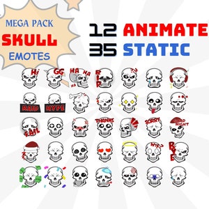 Combo of 12 Animated and 35 Static Skull Emotes, Animated Twitch Emotes, Animated Discord Emotes