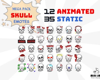 Combo of 12 Animated and 35 Static Skull Emotes, Animated Twitch Emotes, Animated Discord Emotes