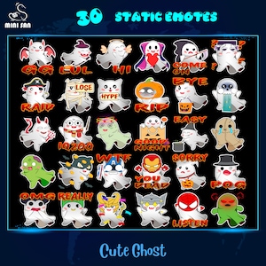 30 Cute Ghost Emotes Package, Ghost Static Twitch Emotes, Discord Emotes Pack, Emotes For Streamers