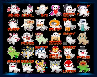 30 Cute Ghost Emotes Package, Ghost Static Twitch Emotes, Discord Emotes Pack, Emotes For Streamers