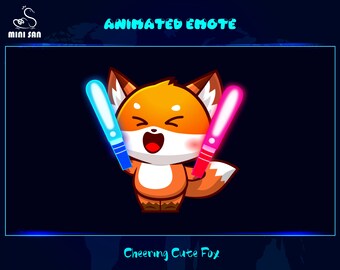 Animated Cute Cheering Fox Emote, Cute Cheering Fox Twitch Emote, Cute Cheering Fox Discord Emote for Streamers