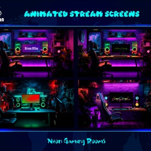 Animated Neon Game Room Stream Overlay, Neon PC Room Twitch Overlay for Streamers, OBS, StreamLabs, StreamElements