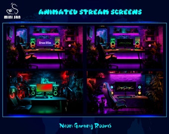 Animated Neon Game Room Stream Overlay, Neon PC Room Twitch Overlay for Streamers, OBS, StreamLabs, StreamElements