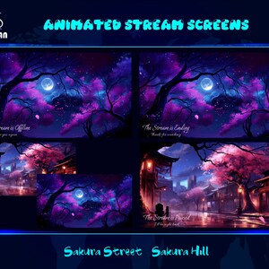 Sakura Animated Stream Overlay, Sakura Rainy Street Twitch Overlay, Sakura Hill Stream Overlay for Streamer, OBS, StreamLabs, StreamElements