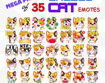 35 Calico Cat Emotes Pack, Twitch Emotes Pack, Discord Emotes Pack, Emotes For Streamers