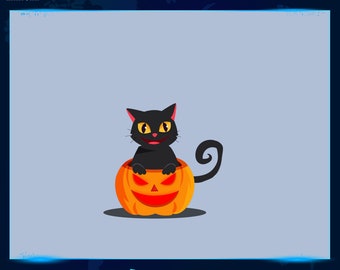 Witchy Black Cat Animated Stream Decorations, Halloween Animated Black Cat for Twitch Stream Decorations, Stream Art, Stream Graphics
