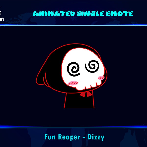 Animated Cute Dizzy Reaper Emote, Cute Dizzy Reaper Twitch Emote, Cute Reaper Discord Emote, Dizzy Cute Reaper Chat Emote For Streamers