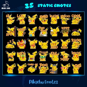 Pacchetto 35 emote Pikachu carini, emote Twitch statiche Pikachu, pacchetto emote Discord, emote per streamer