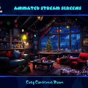 Xmas Cozy Room Animated Stream Overlay, Xmas Cozy Room Twitch Overlay for Streamers, OBS, StreamLabs, StreamElements