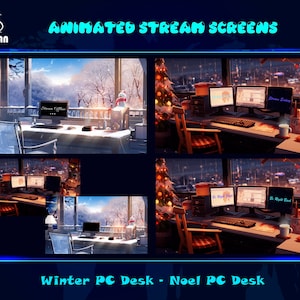 Animiertes Anime Weihnachten PC Schreibtisch Stream Overlay, Winter PC Raum Twitch Overlay für Streamer, OBS, StreamLabs, StreamElements