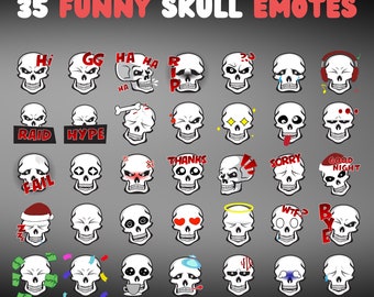 35 Funny Skull Emotes Pack, Twitch Emotes Pack, Discord Emotes Pack, Emotes For Streamer, Emotes Pack.