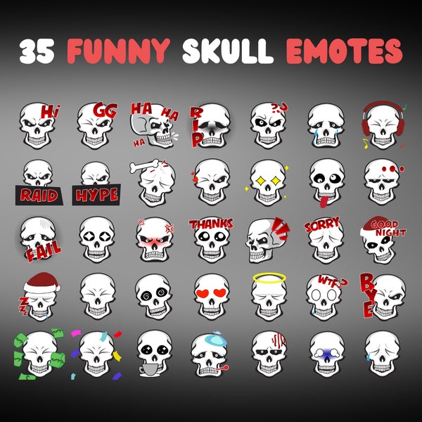 35 Funny Skull Emotes Pack, Twitch Emotes Pack, Discord Emotes Pack, Emotes For Streamer, Emotes Pack.