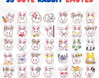 35 Cute Rabbit Emotes Pack, Twitch Emotes Pack, Discord Emotes Pack, Emotes For Streamer, Emotes Pack.