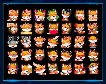 35 Cute Fox Emotes Pack, Twitch Emotes Pack, Discord Emotes Pack, Emotes For Streamer, Emotes Pack.
