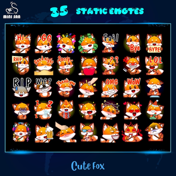 35 Cute Fox Emotes Pack, Twitch Emotes Pack, Discord Emotes Pack, Emotes For Streamer, Emotes Pack.