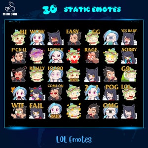 35 Cute LOL Emotes Package, Game Static Twitch Emotes, Discord Emotes Pack, Emotes For Streamers