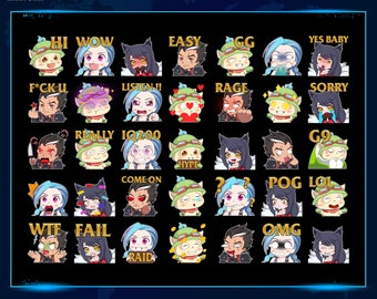 35 Cute LOL Emotes Package, Game Static Twitch Emotes, Discord Emotes Pack, Emotes For Streamers