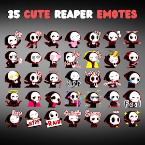 35 Cute Reaper Emotes Pack, Twitch Emotes Pack, Discord Emotes Pack, Emotes For Streamer, Emotes Pack.
