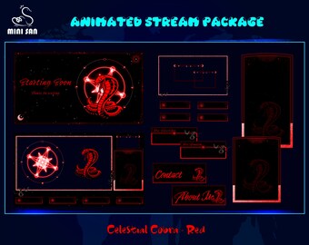 Red Celestial Cobra Animated Stream Overlay Bundle, Celestial Snake Twitch Overlay Package for Streamers, OBS, StreamLabs, StreamElements