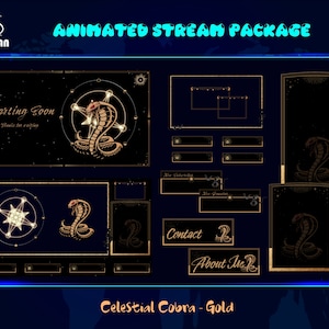 Pacote de sobreposição de transmissão animada Celestial Cobra, pacote de sobreposição de Twitch Celestial Snake para streamers, OBS, StreamLabs, StreamElements