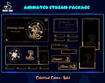 Celestial Cobra Animated Stream Overlay Bundle, Celestial Snake Twitch Overlay Package for Streamers, OBS, StreamLabs, StreamElements