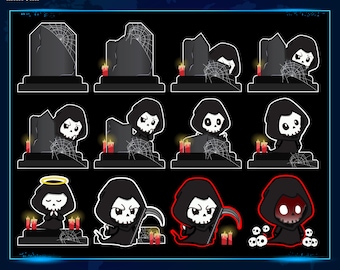 Grim Reaper Twitch Sub Badges, Cute Reaper Twitch Sub Badges, Kawaii Sub Badges, Stream Art, Stream Graphics