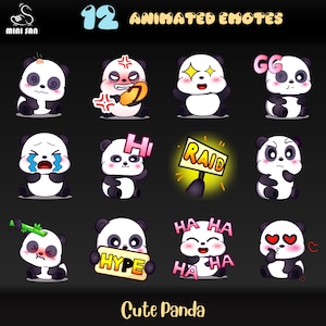 Gestos animados Panda lindo, Conjunto de gestos animados de Twitch, Gestos de discordia animados, Gestos animados para streamers, Chat - Conjunto de 12 gestos