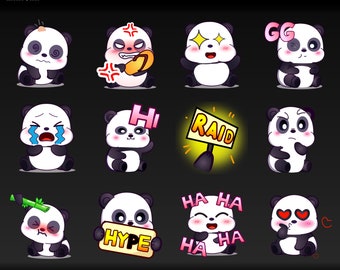 Animated Emotes Cute Panda, Animated Twitch Emotes Set, Animated Discord Emotes, Animated Emotes For Streamers, Chatting - Set of 12 Emotes