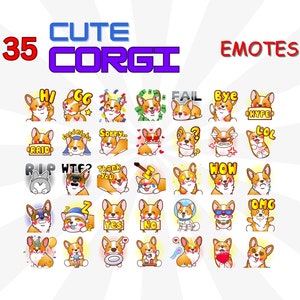 35 Cute Corgi Emotes Pack, Twitch Emotes Pack, Discord Emotes Pack, Emotes For Streamer, Emotes Pack.