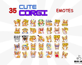 35 個のかわいいコーギー絵文字パック、Twitch 絵文字パック、Discord 絵文字パック、ストリーマー向け絵文字、絵文字パック。