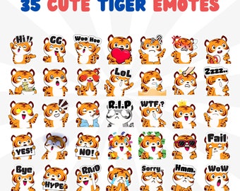 Paquete de 35 gestos de tigre lindo, paquete de gestos de Twitch, paquete de gestos de discordia, paquete de gestos para Streamer, paquete de gestos.
