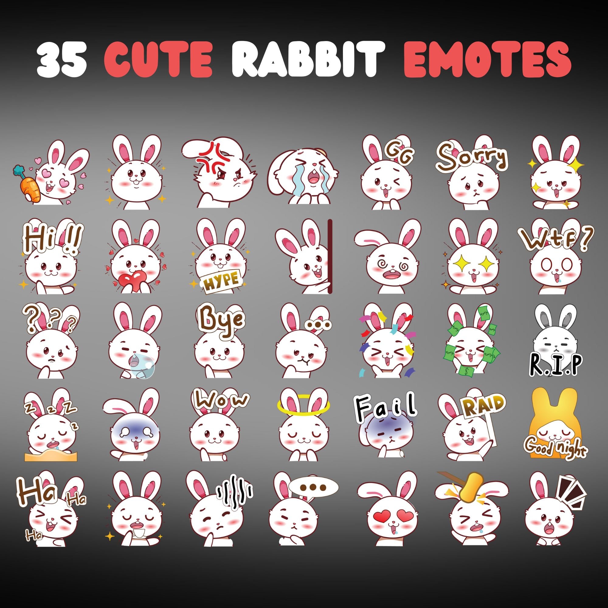 Wicked Rabbit Emotes 35 Cute Rabbit Emotes Pack, Twitch Emotes Pack, Discord Emotes Pack ...