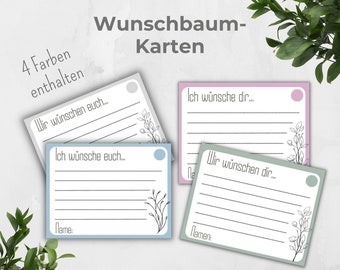 Wunschbaum Karten für Hochzeit, Geburtstag, Konfirmation, 4 Farben, schlichtes Boho Botanical Design, zum ausdrucken und ausfüllen für Gäste