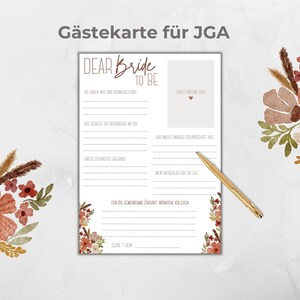 Guest cards JGA personalizable, fill-in card JGA, JGA game, activity bridal party, flower design old pink wine red boho, Canva template