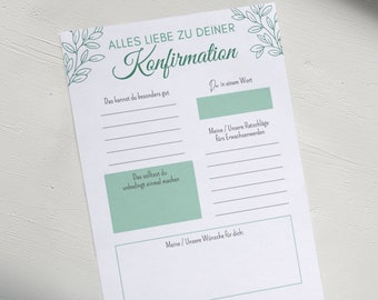 Gästebuchkarte Konfirmation, Gastkarten Canva Vorlage, Gästekarten, Party Aktivität Erinnerung, zum ausfüllen für Gäste, grün, unisex