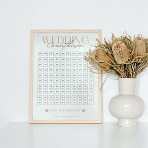 Hochzeits Countdown, 100 Tage bis zur Hochzeit, Geschenk Verlobung, Hochzeitsplanung, Vorfreude Heirat, edles Poster, JPEG englisch
