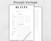 Rezeptvorlage schwarz weiß, digitale Rezeptkarte zum ausdrucken und ausfüllen, Canva Vorlage, schlichte Rezept Vorlage, Lieblingsrezepte