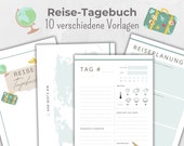 Reisetagebuch, Reiseplaner, Reisejournal, Urlaubstagebuch, 10 Vorlagen zum drucken, Fotoalbum, blau grün, Geschenk für Weltenbummler