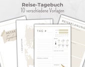 Reisetagebuch, Reiseplaner, Reisejournal, Urlaubstagebuch, 10 Vorlagen zum drucken, Fotoalbum, schlicht beige, Geschenk für Weltenbummler