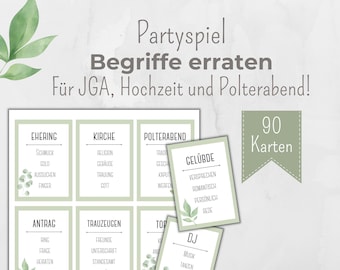 Begriffe erraten Partyspiel, JGA Spiel, Junggesellinenabschied, Hochzeit, Polterabend, Wörter raten, individualisierbar, grün