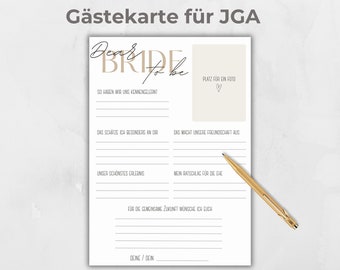 Cartes invités JGA personnalisable, carte à remplir JGA, jeu JGA, activité douche nuptiale, design bohème élégant, beige simple, modèle Canva